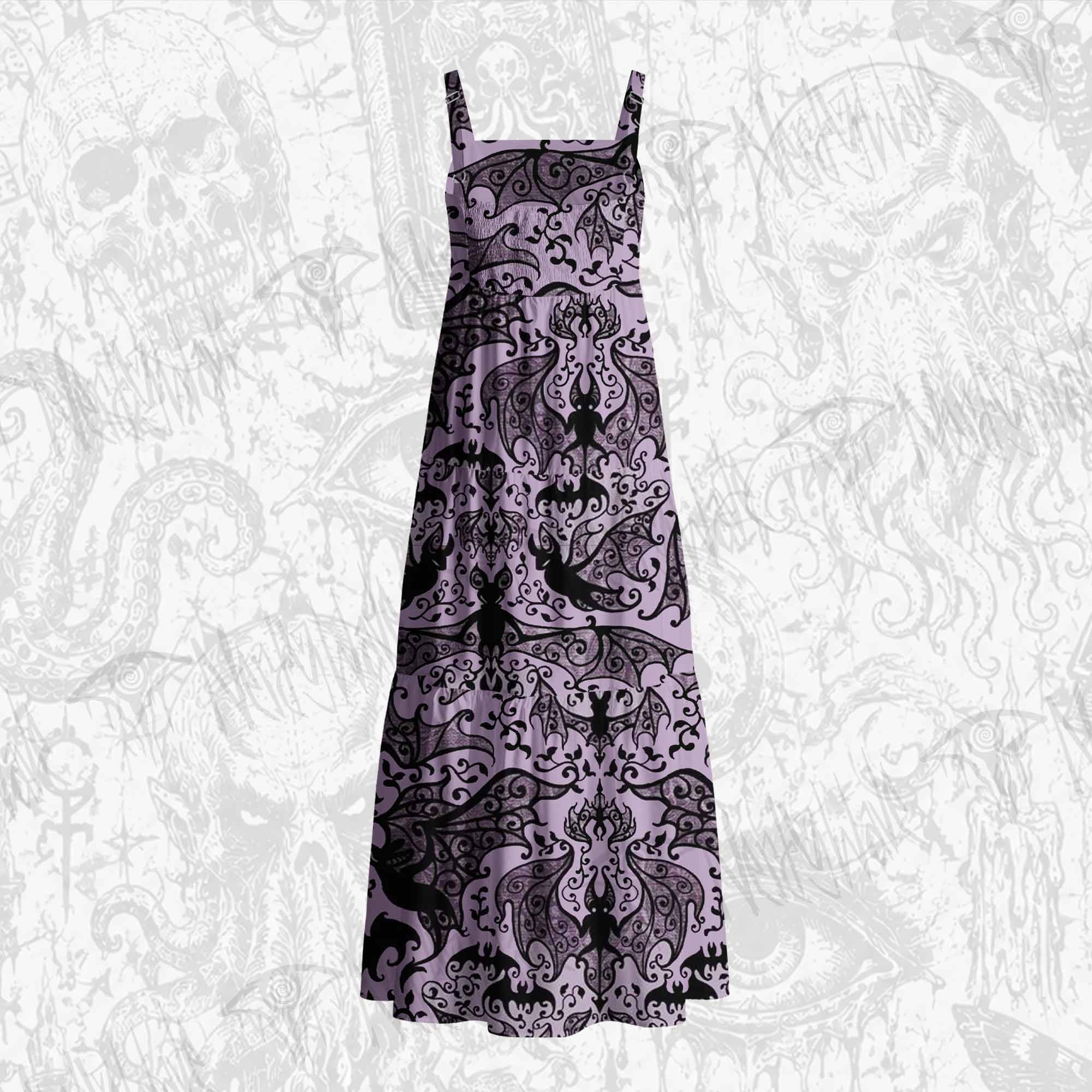 Gothic Bat Cotton Wide Straps Maxi Dress