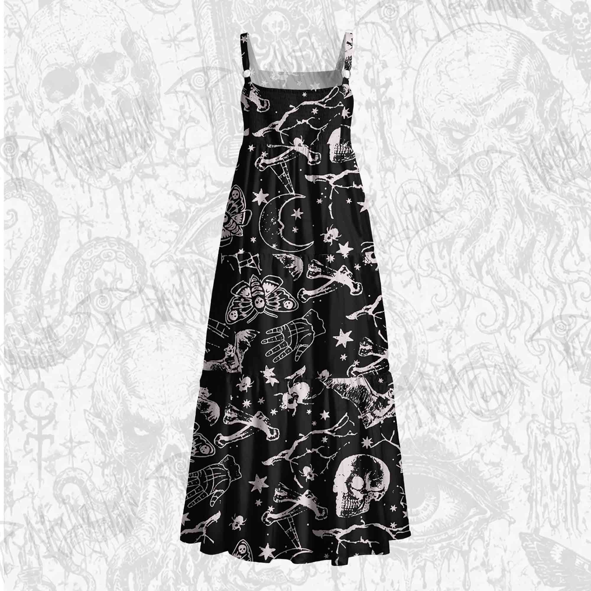 Death's Head Moth Wide Straps Maxi Dress
