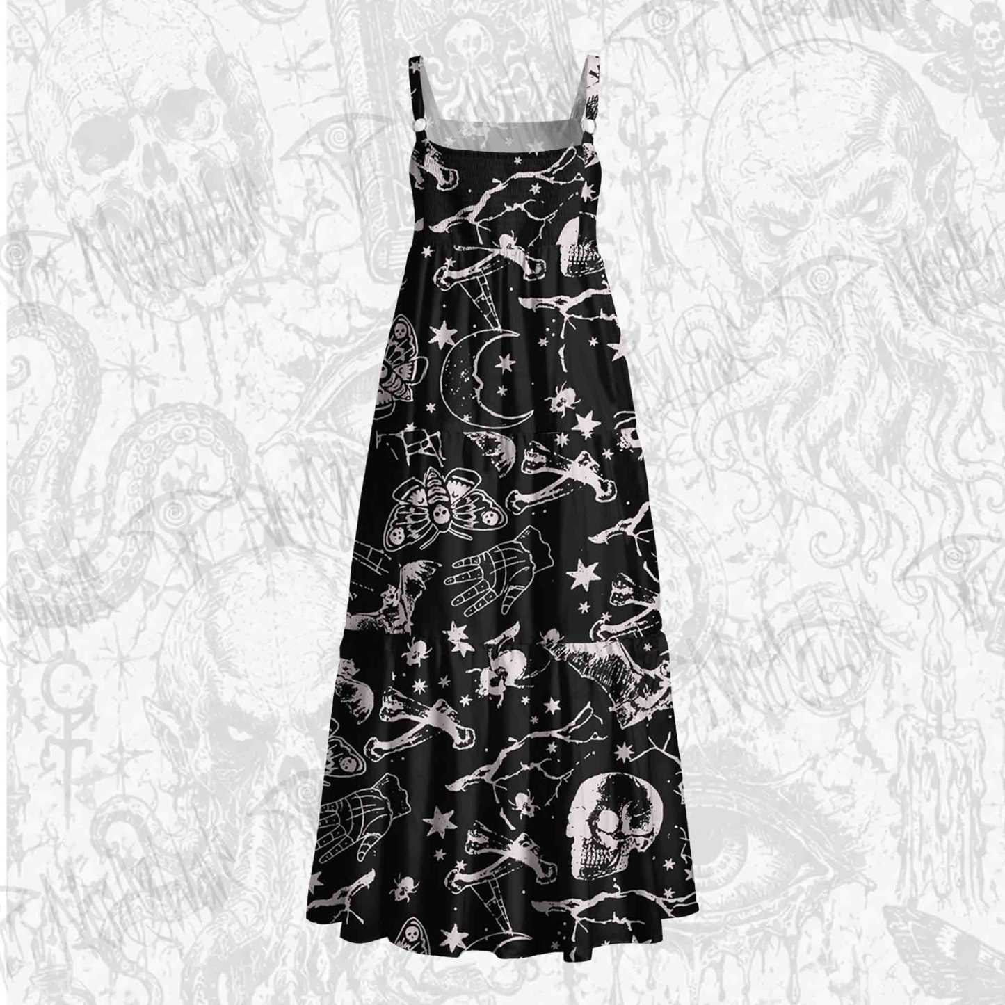Death's Head Moth Wide Straps Maxi Dress