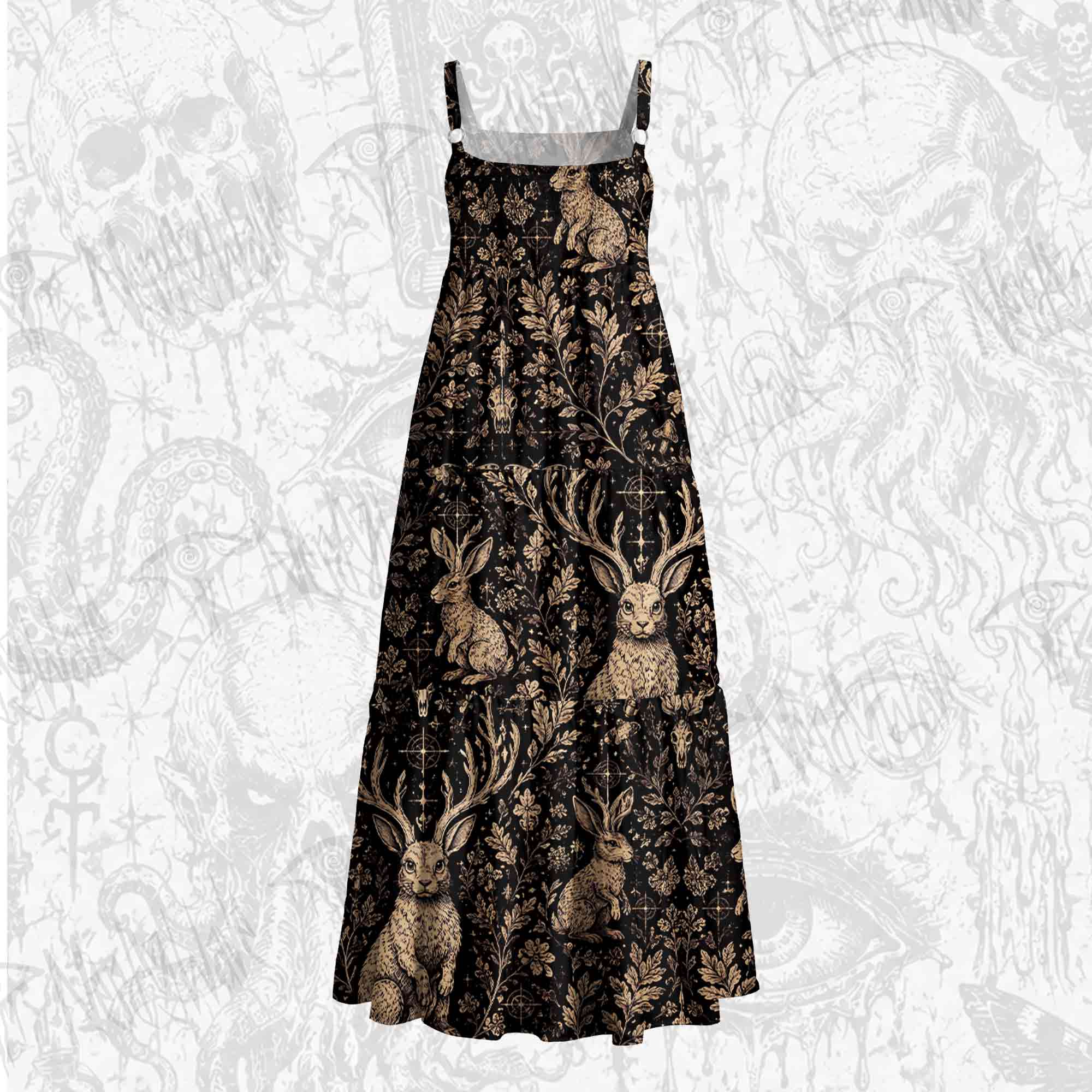 Jackalope Memento Mori Wide Straps Maxi Dress