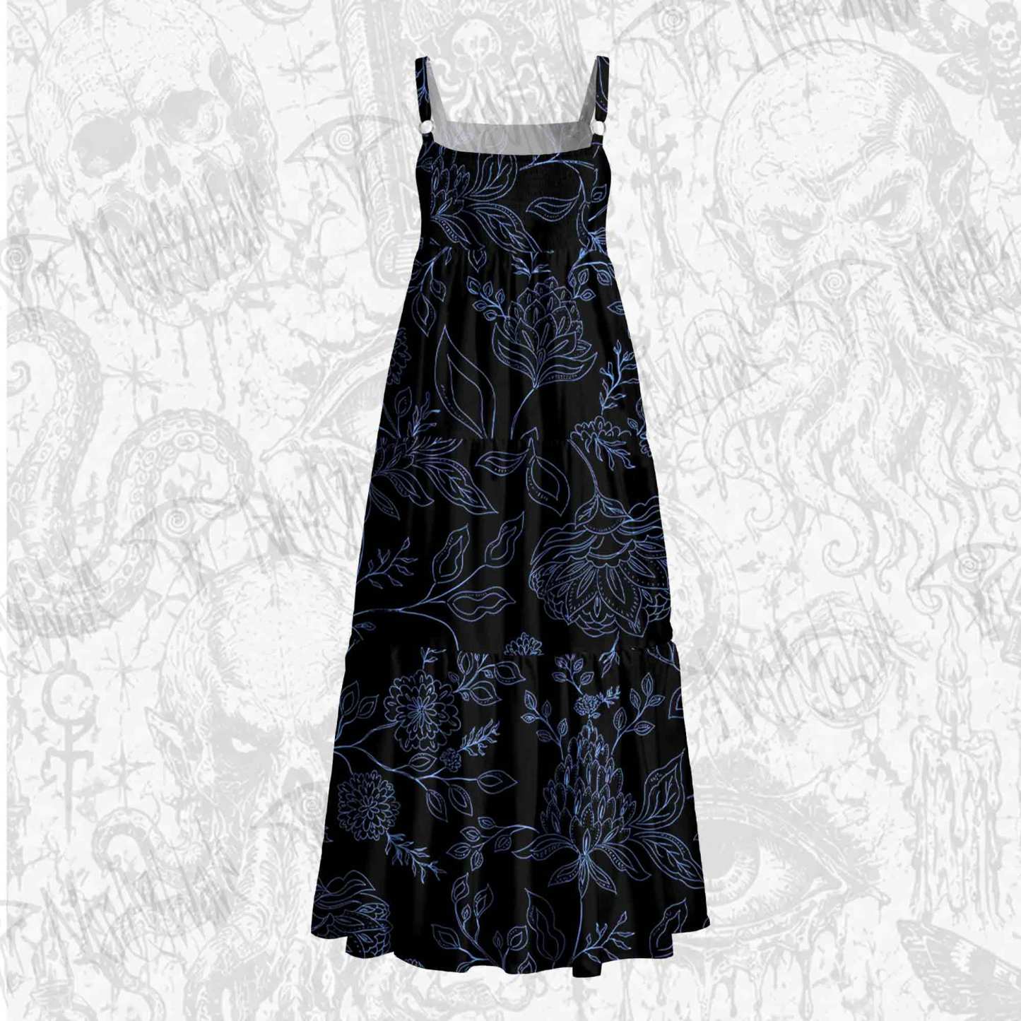 Gothic Botanical Wide Straps Maxi Dress