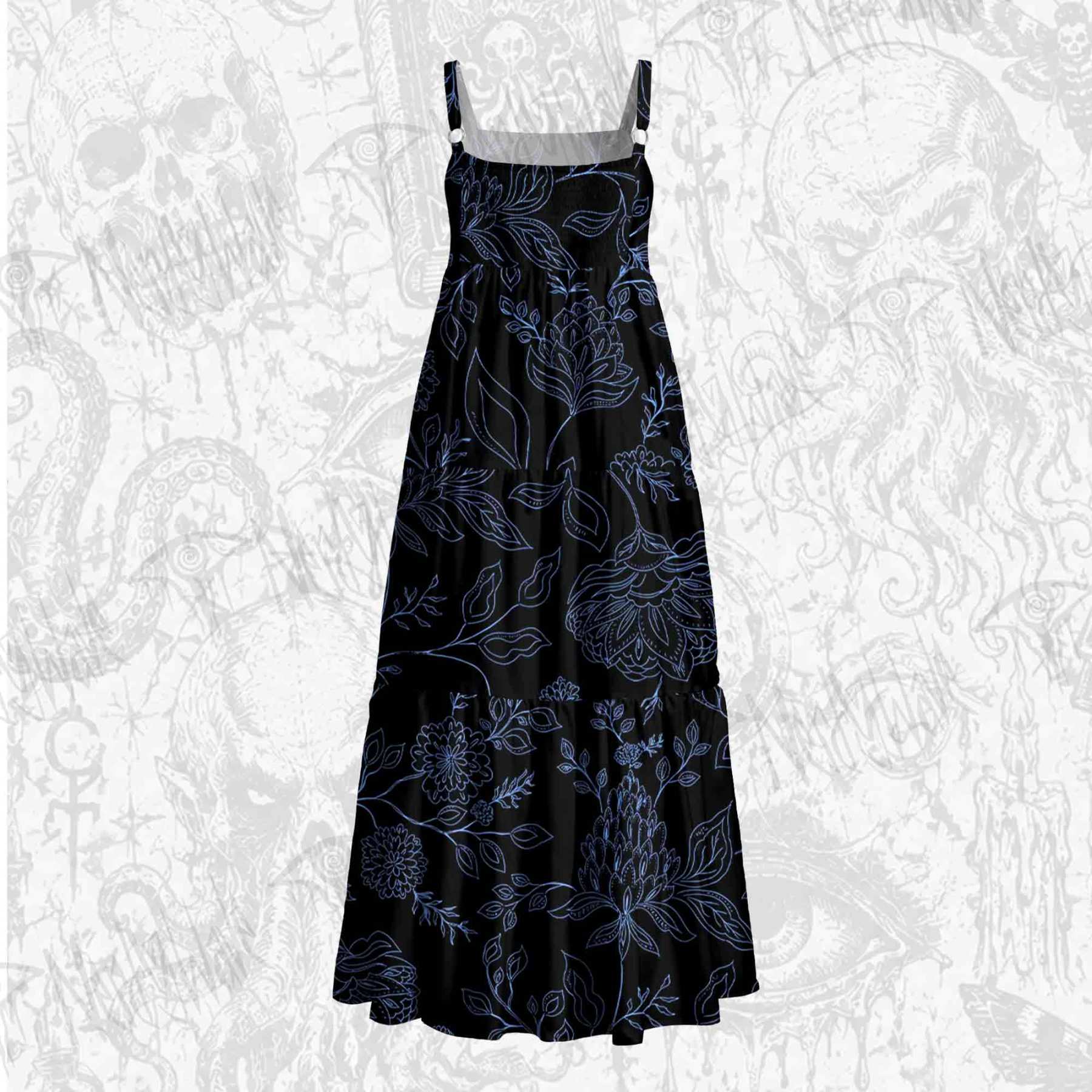 Gothic Botanical Wide Straps Maxi Dress