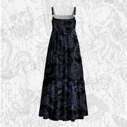 Gothic Botanical Wide Straps Maxi Dress