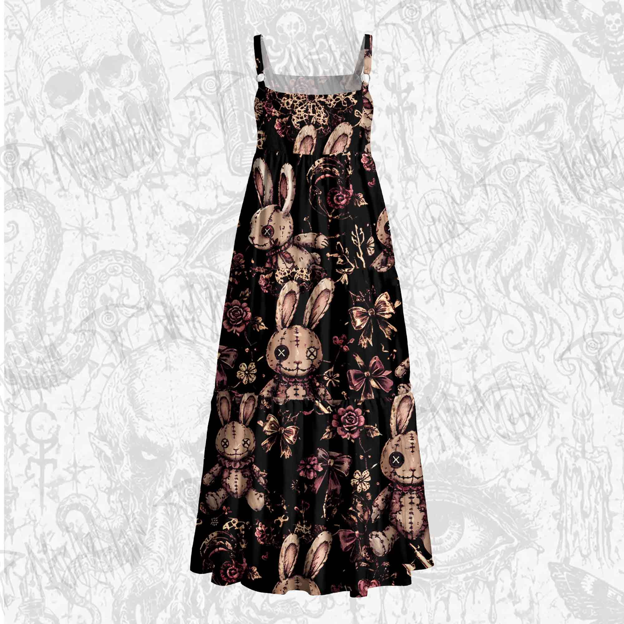 Button Eyes Wide Straps Maxi Dress