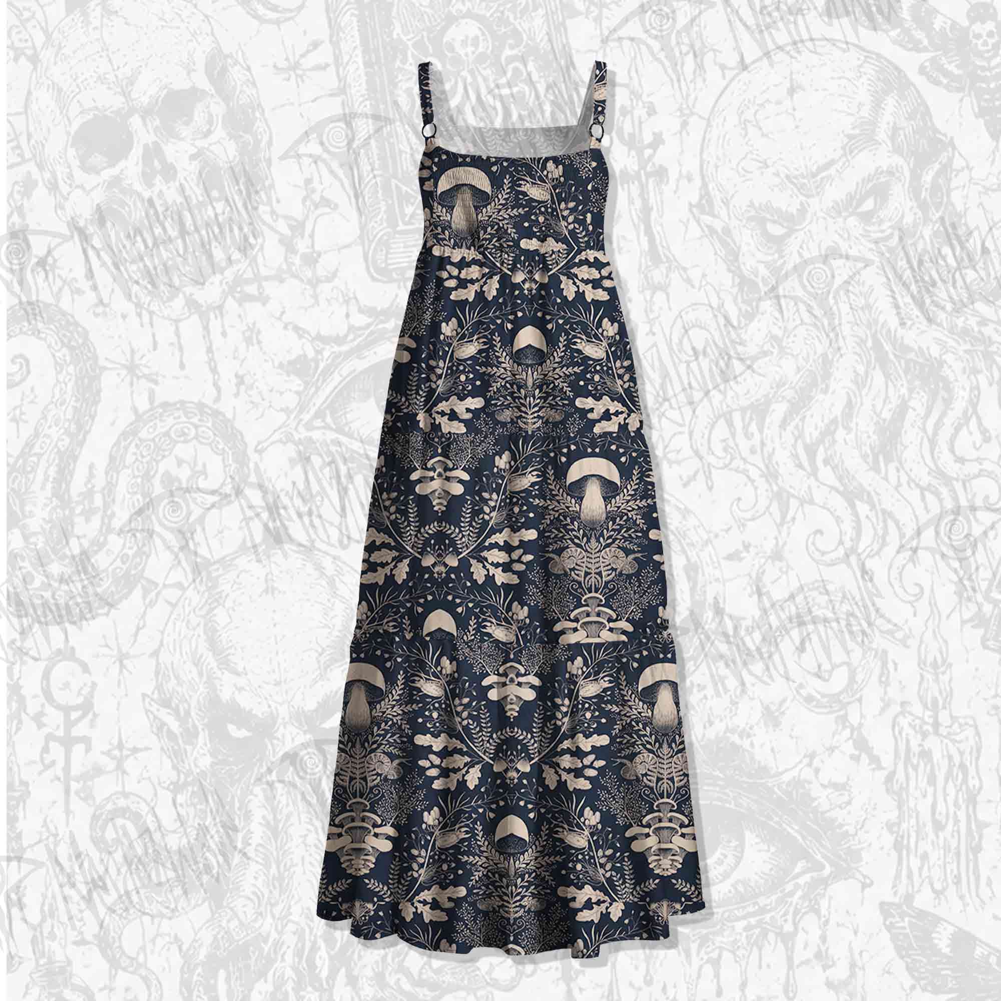 Mushroom Forest Wide Straps Maxi Dress