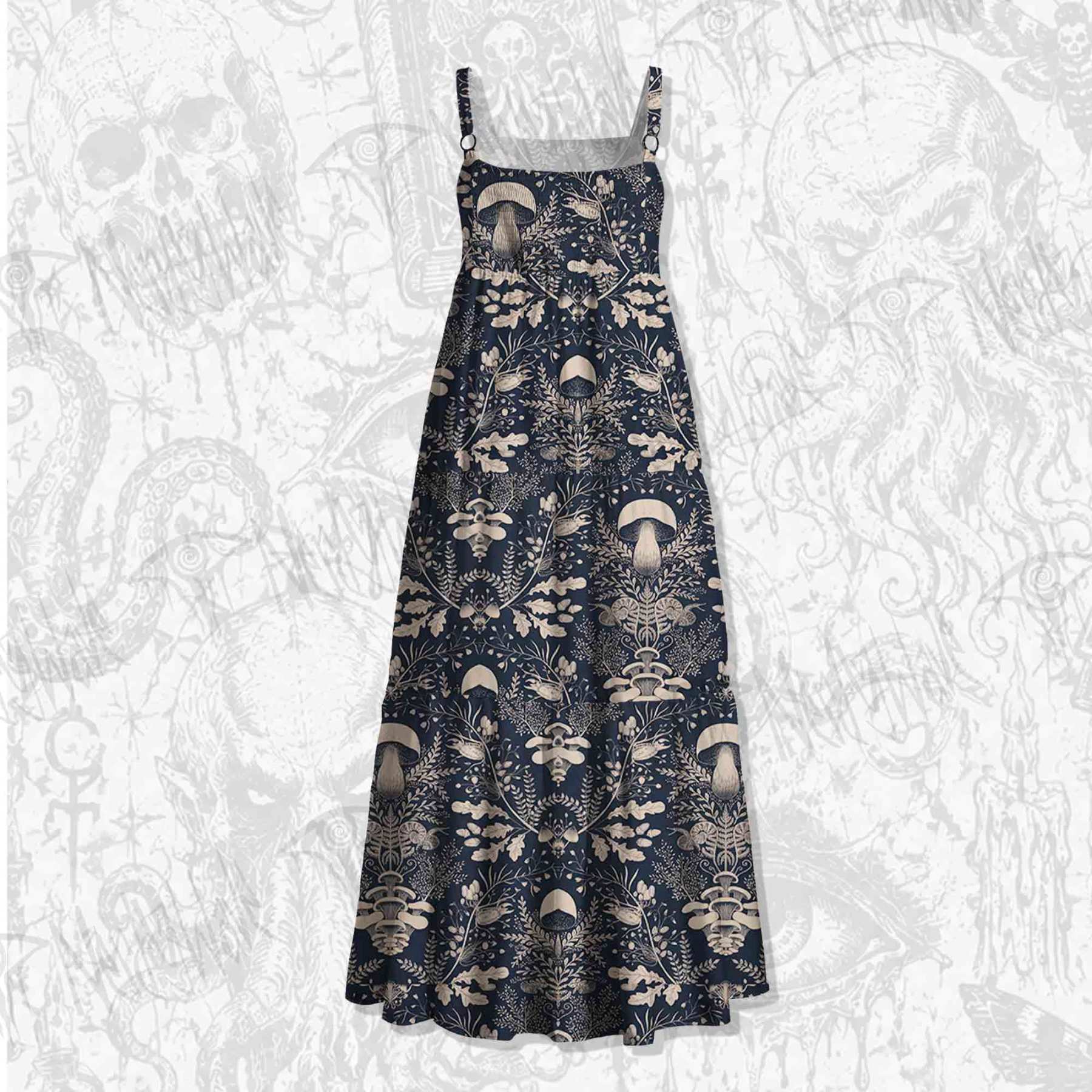 Mushroom Forest Wide Straps Maxi Dress