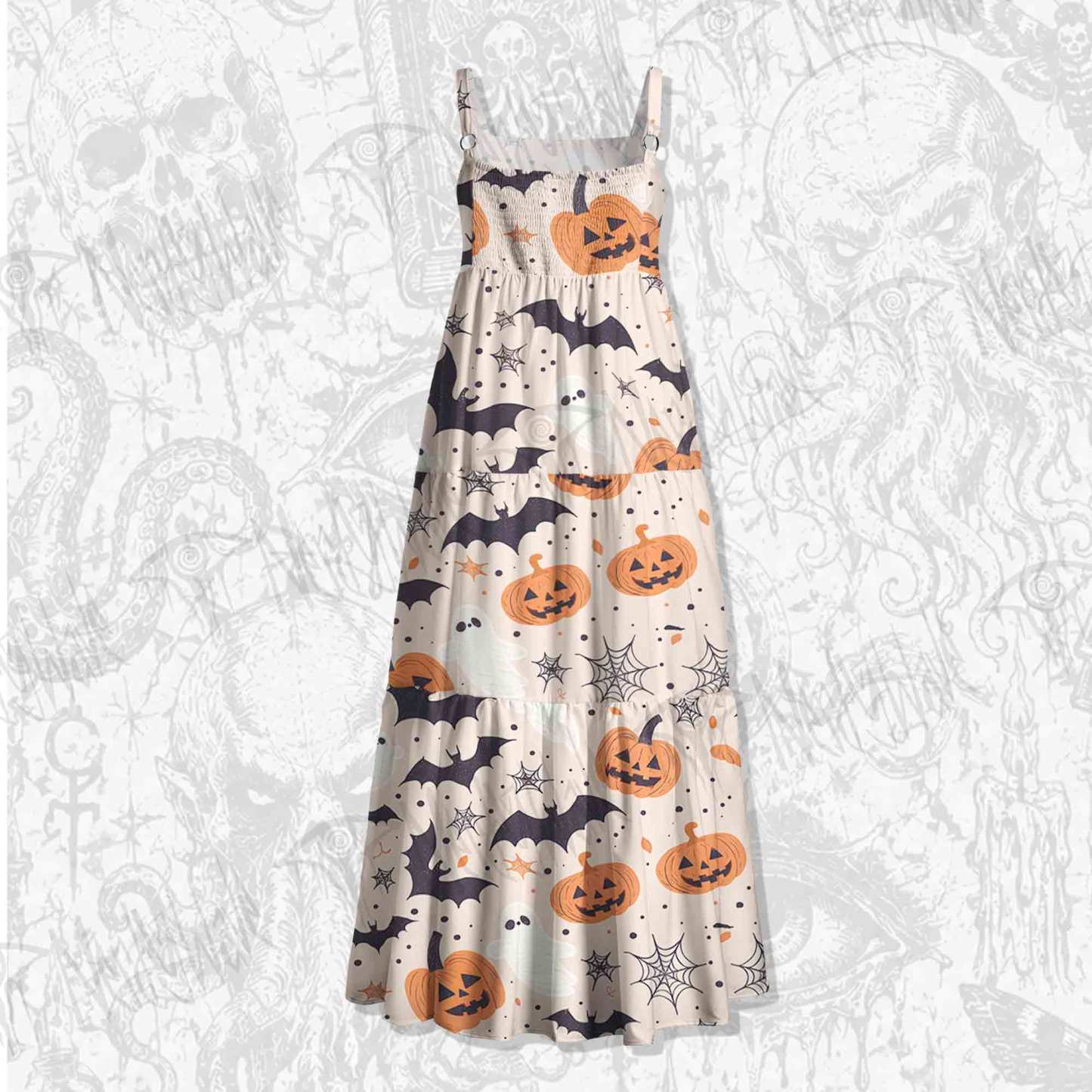 Spooky Bats Wide Straps Maxi Dress