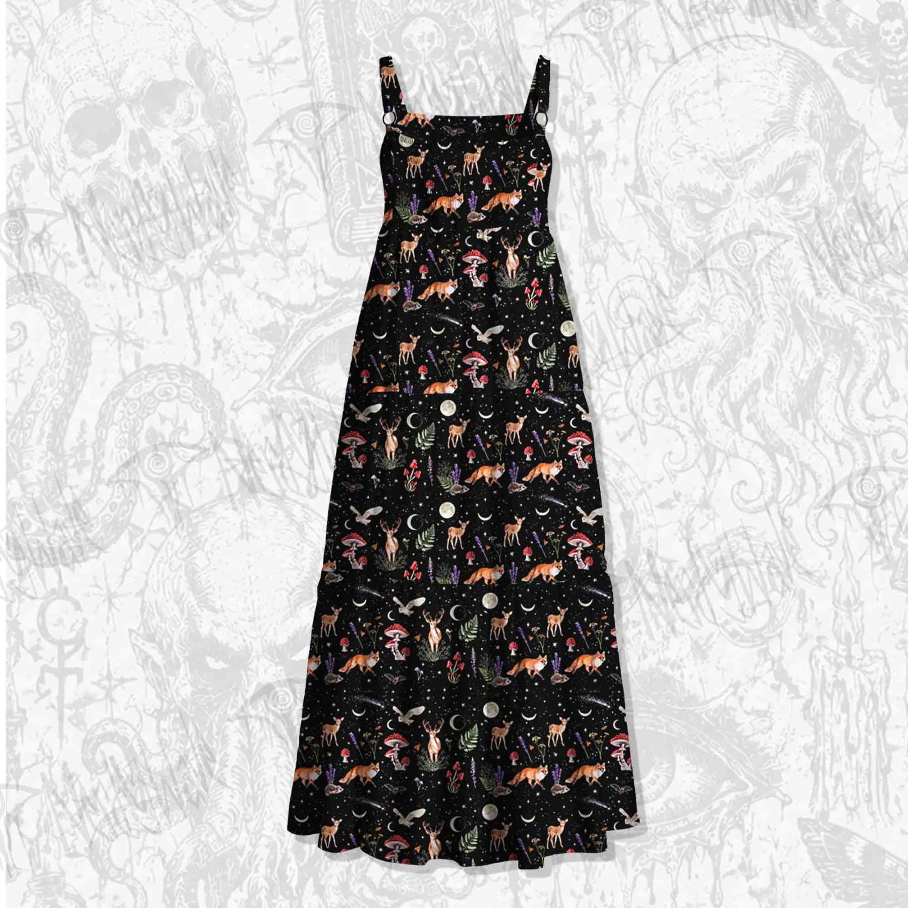 Nocturnal Woodland Creatures Wide Straps Maxi Dress