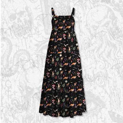 Nocturnal Woodland Creatures Wide Straps Maxi Dress