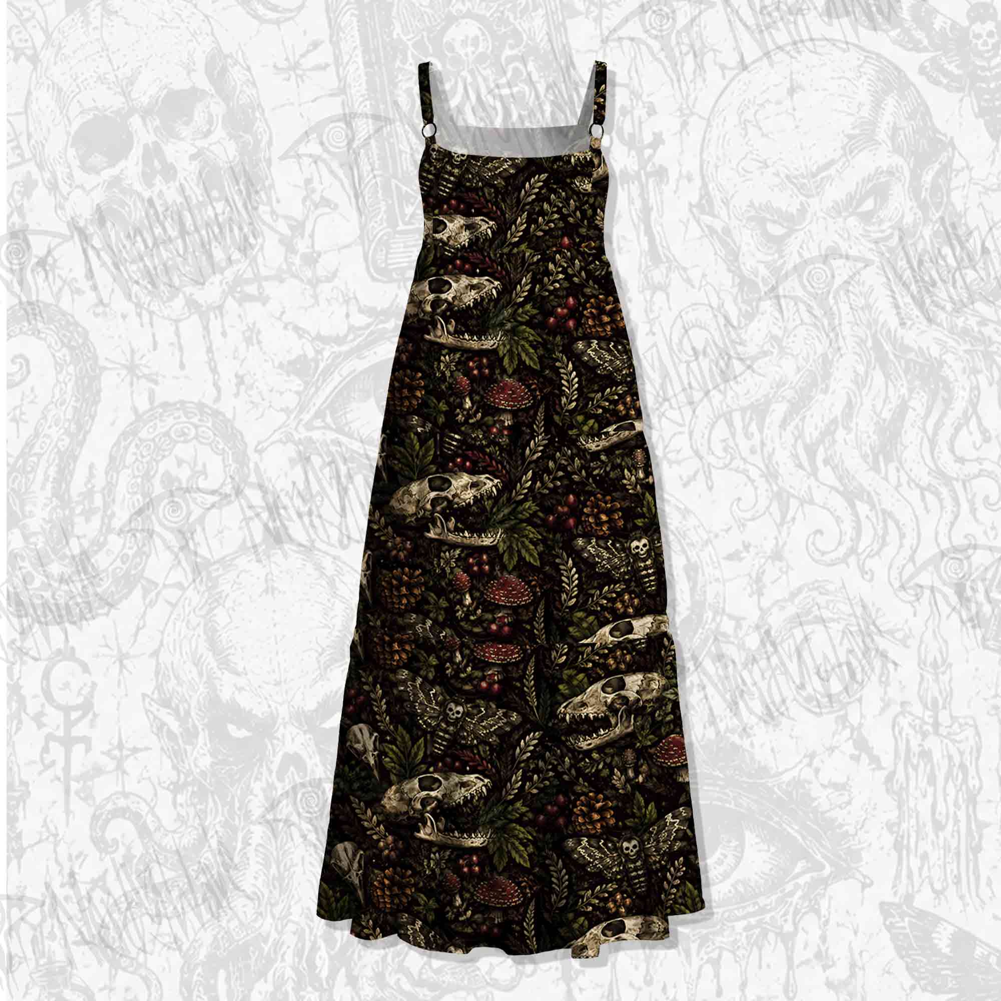 Forest Skull Mushroom Wide Straps Maxi Dress