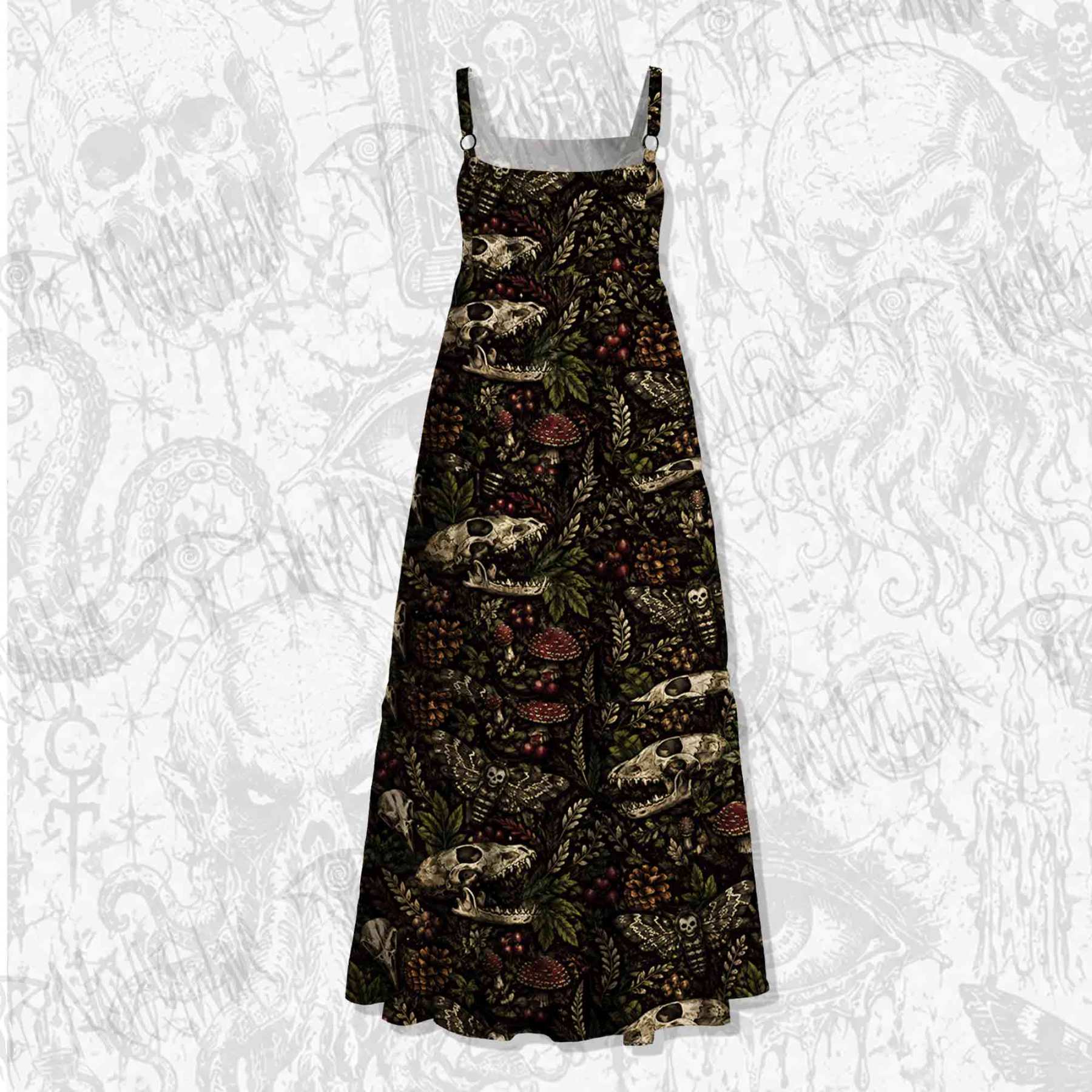 Forest Skull Mushroom Wide Straps Maxi Dress