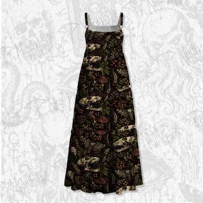 Forest Skull Mushroom Wide Straps Maxi Dress