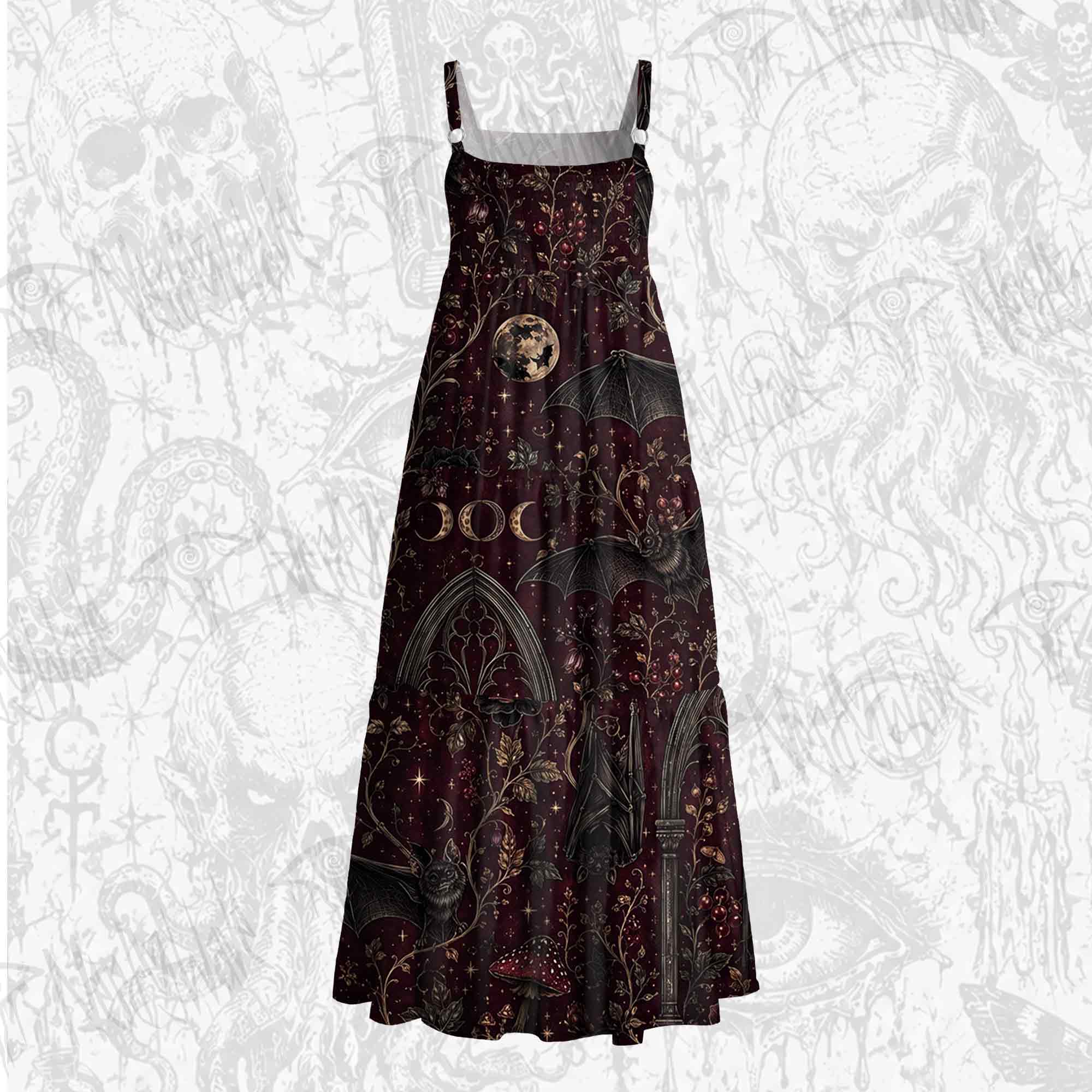 Gothic Bat Full Moon Wide Straps Maxi Dress