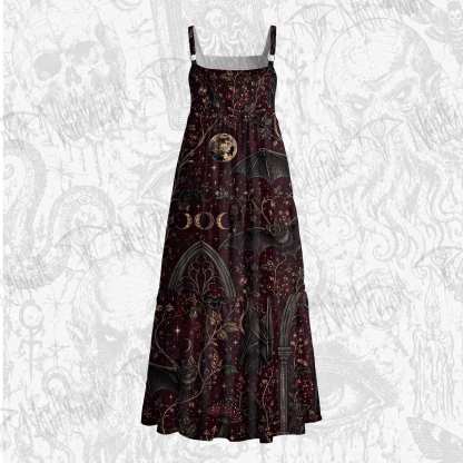 Gothic Bat Full Moon Wide Straps Maxi Dress