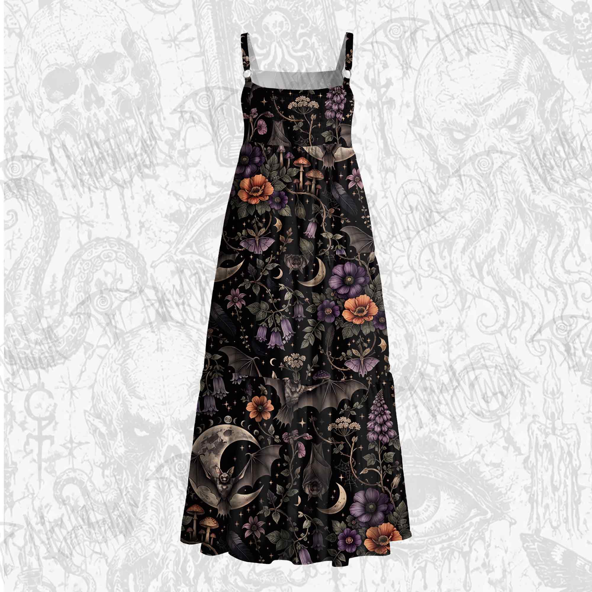 Whimsigoth Celestial Bat Wide Straps Maxi Dress