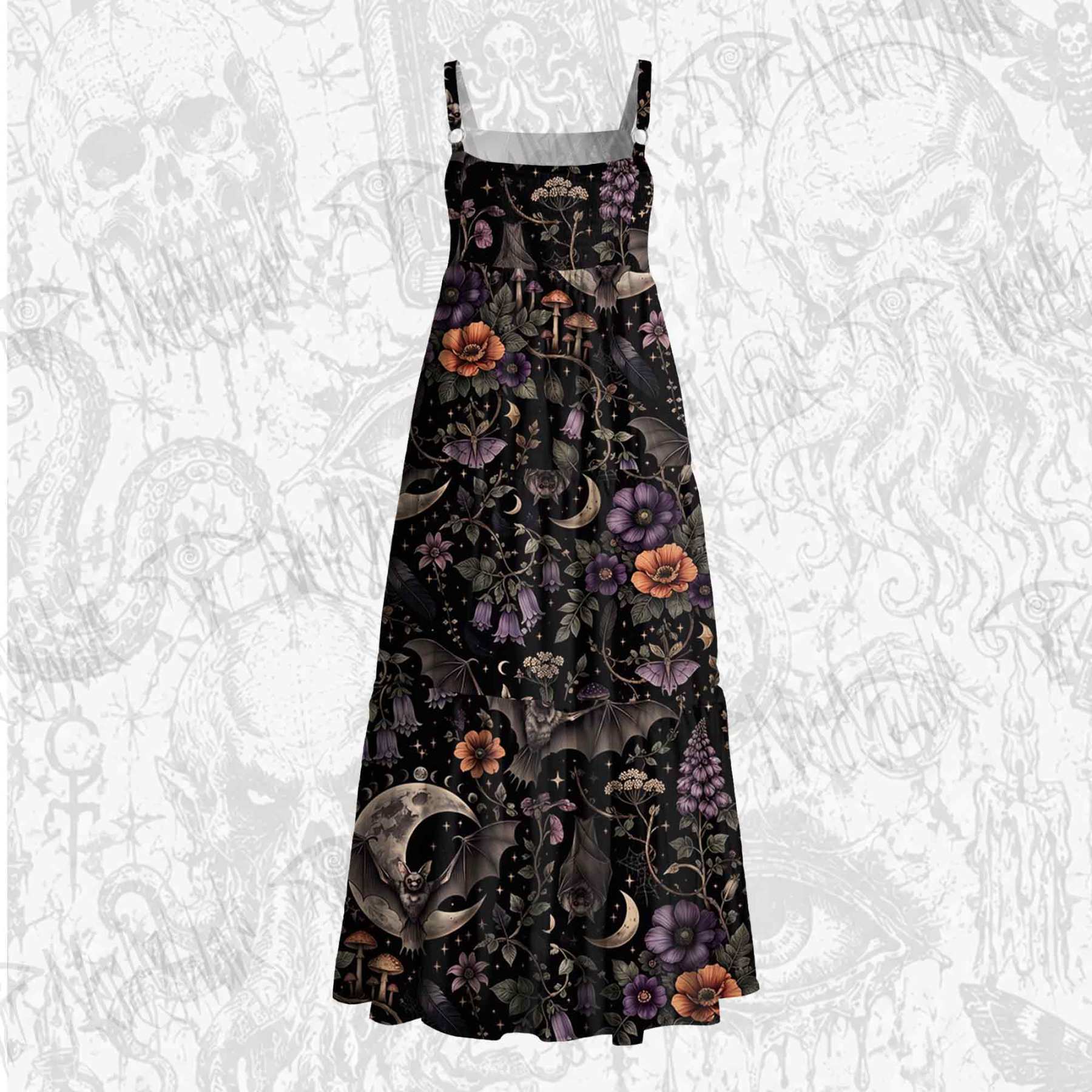 Whimsigoth Celestial Bat Wide Straps Maxi Dress