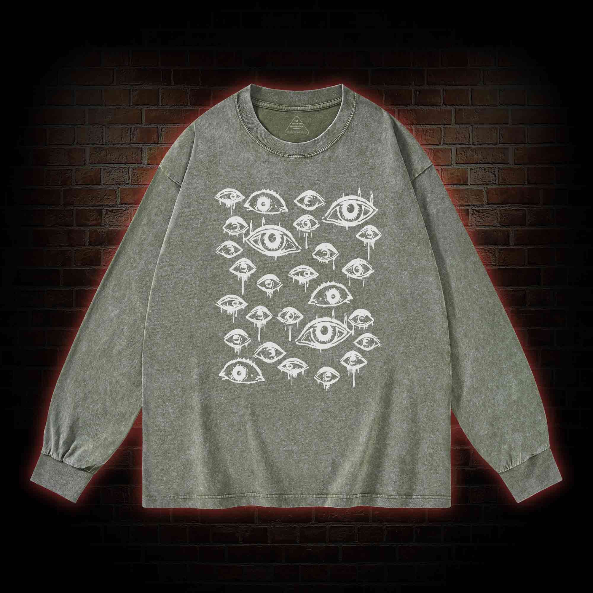 Grunge Eyeball Weird Washed Long-Sleeve T-shirt