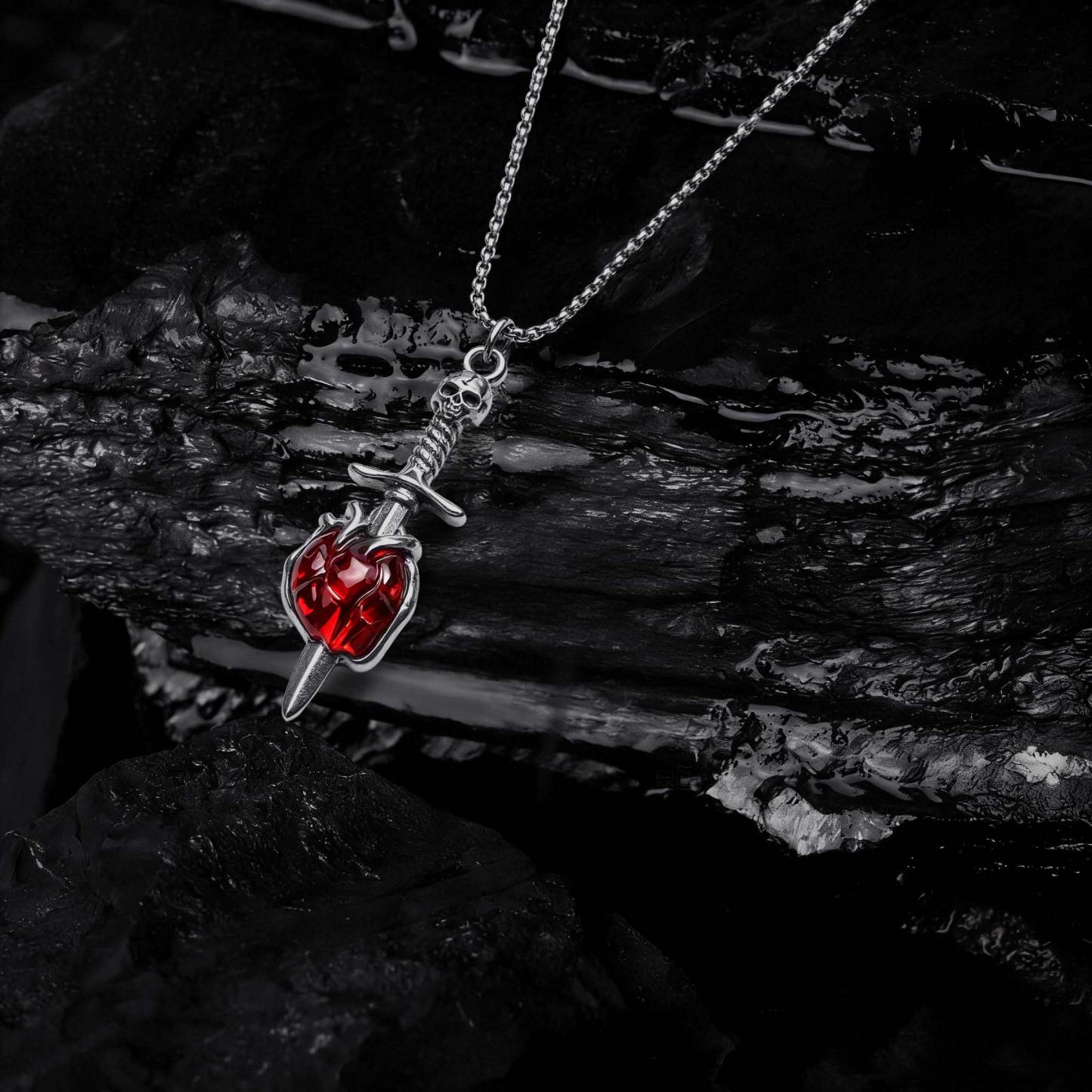 Skull Sword Heart Necklace