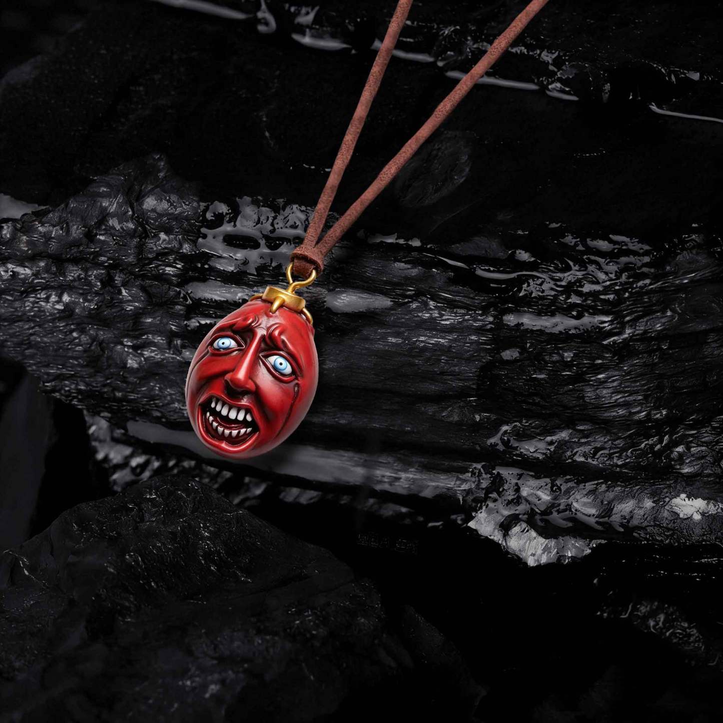 Scary Red Face Leather Cord Pendant Necklace