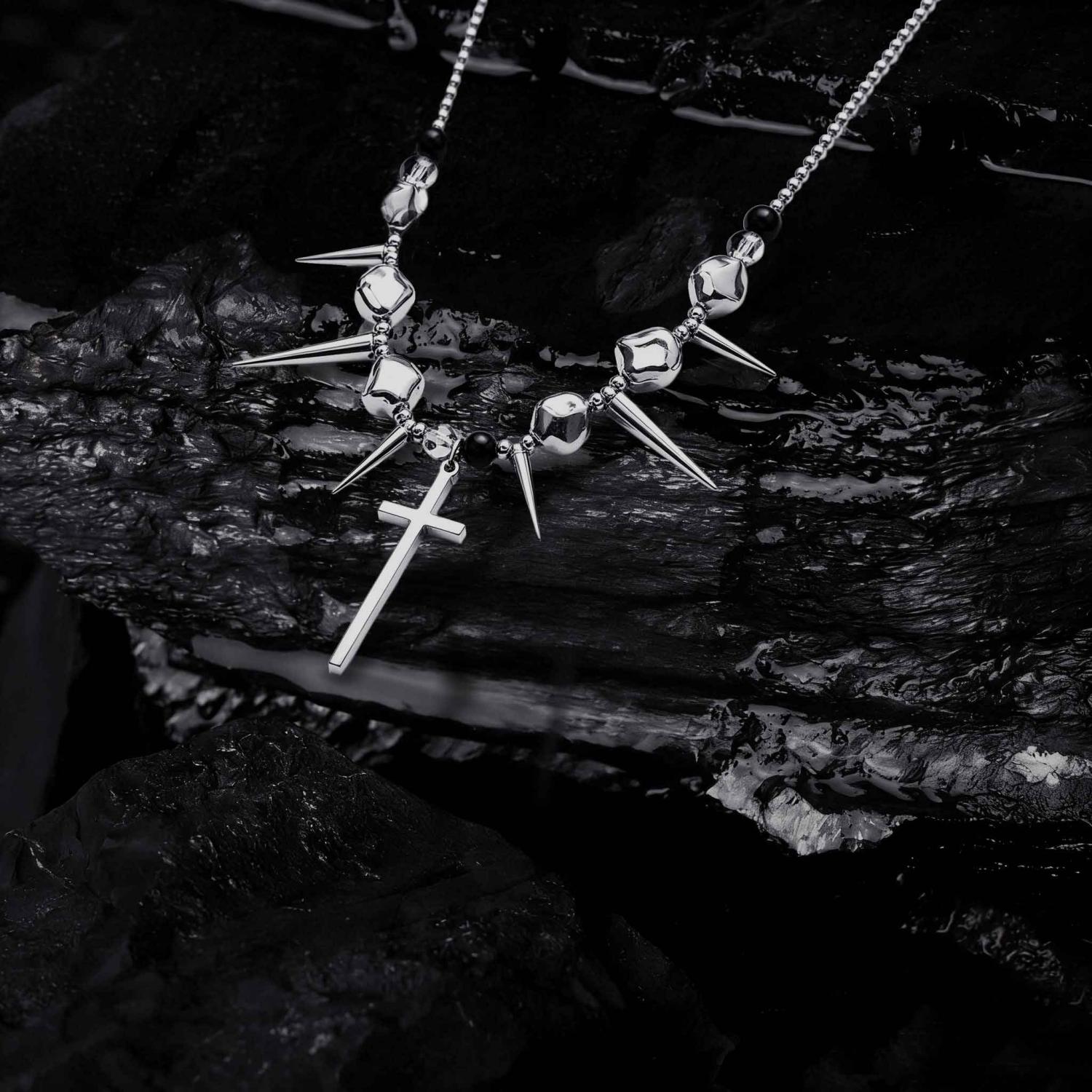 Spike Irregular Bead Cross Necklace