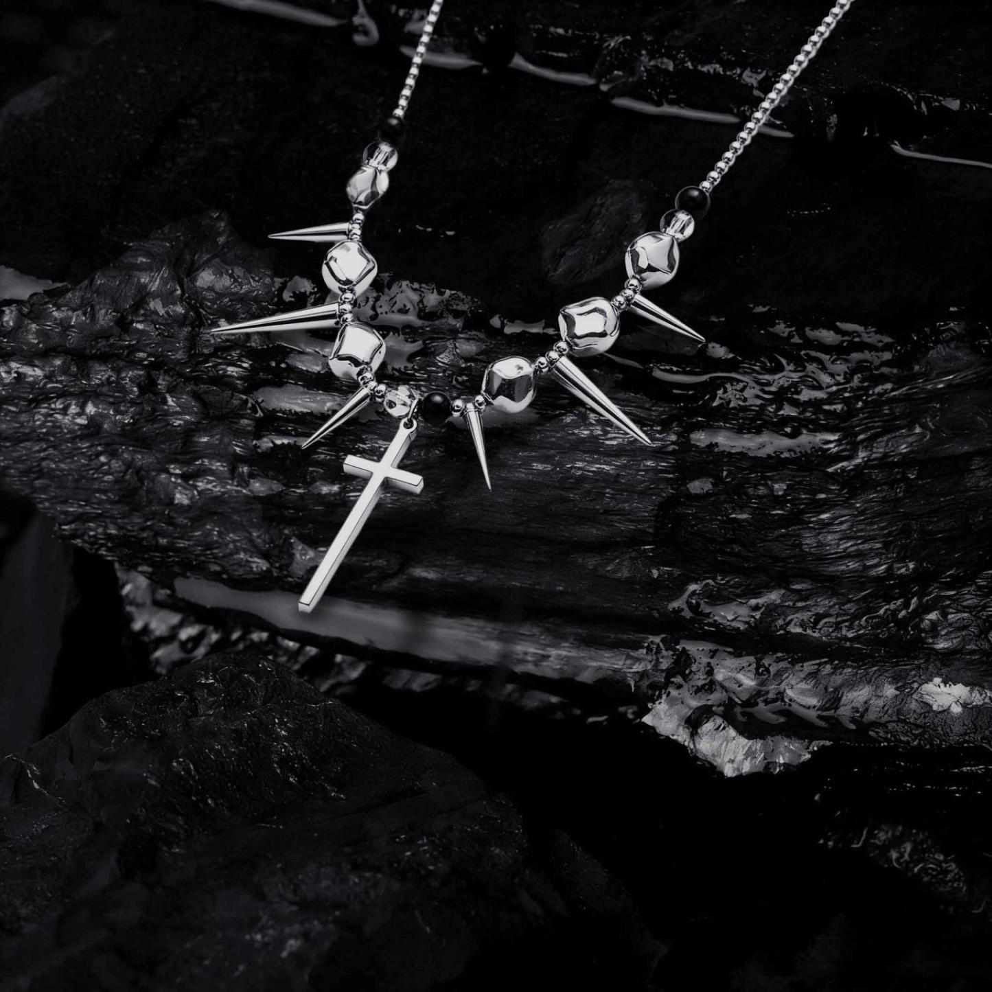 Spike Irregular Bead Cross Necklace