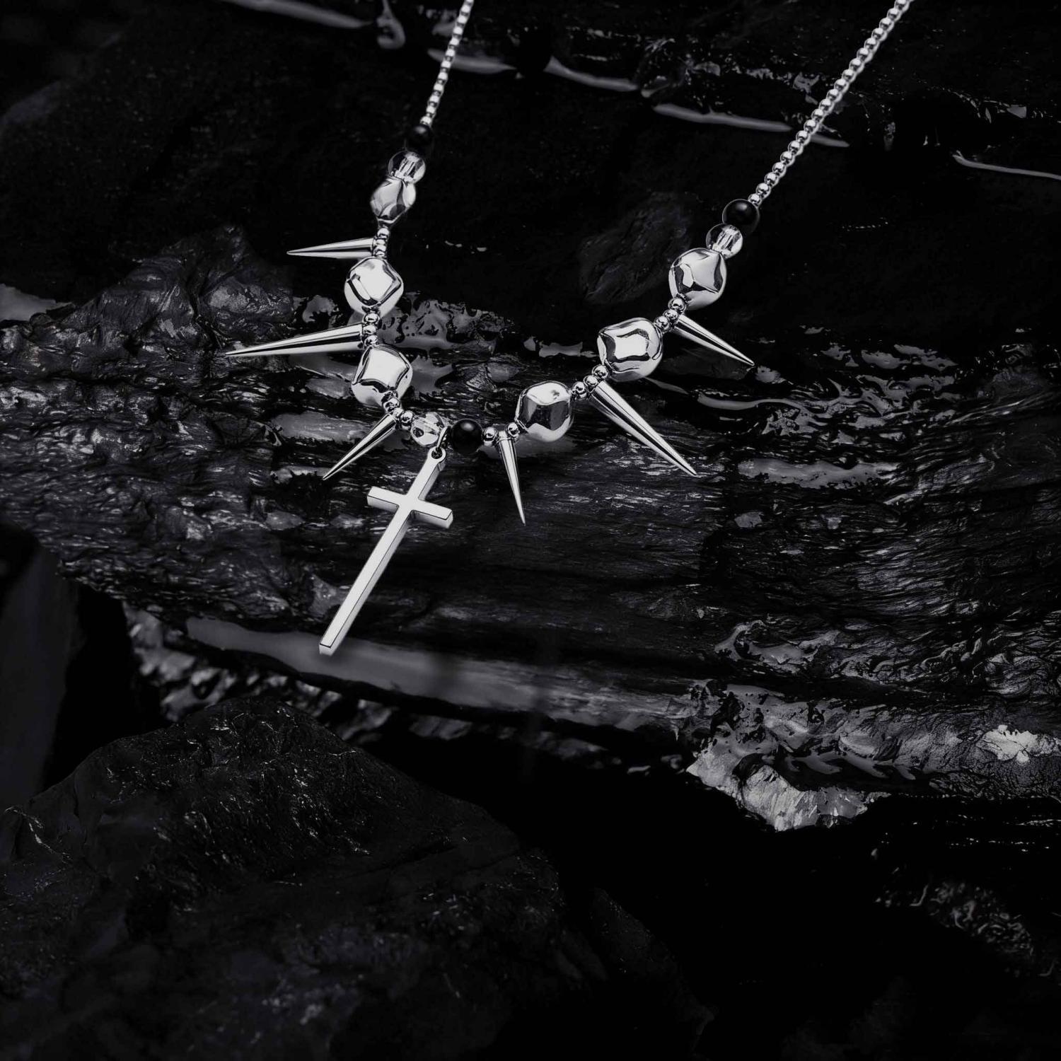 Spike Irregular Bead Cross Necklace
