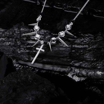 Spike Irregular Bead Cross Necklace