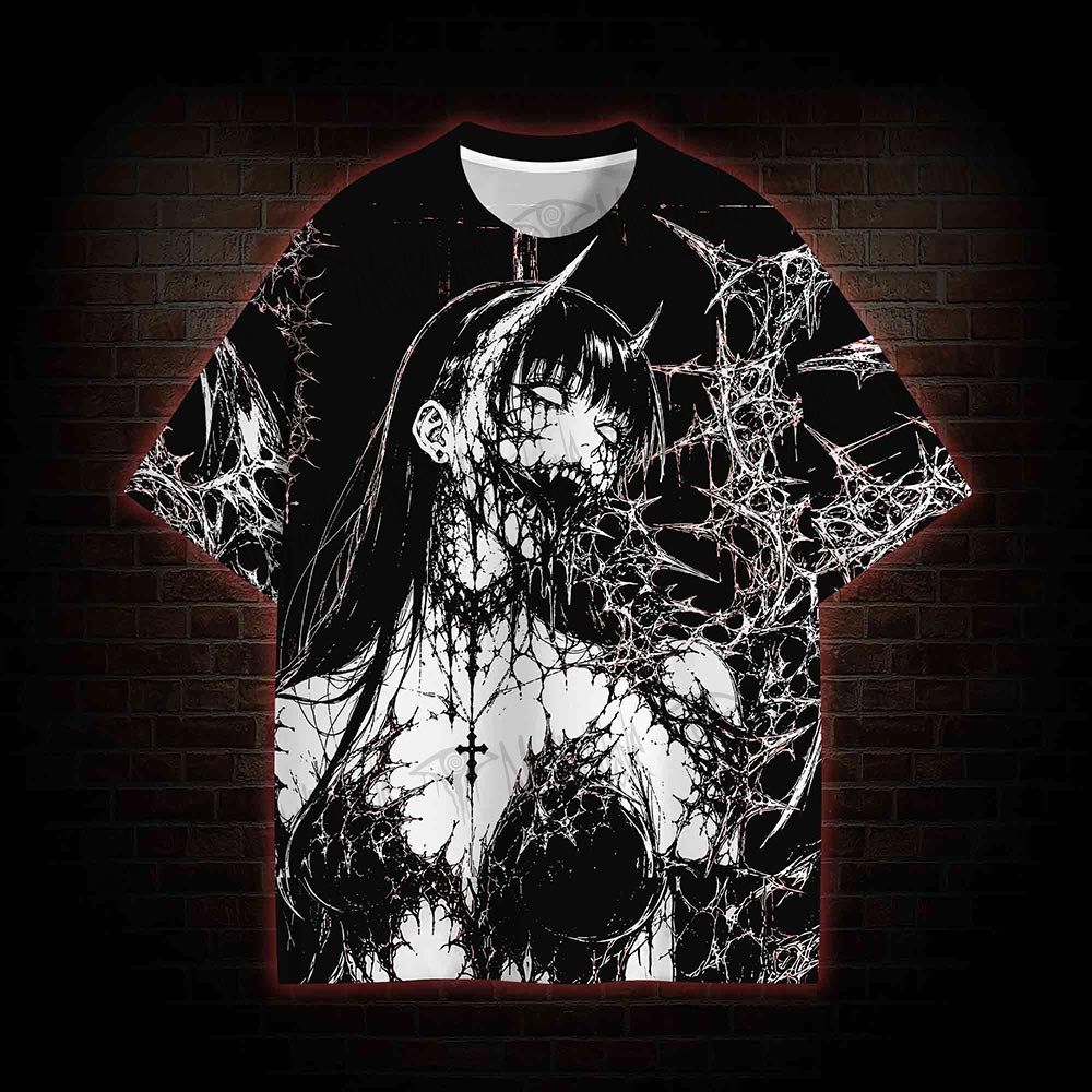 Spiderweb Thorn Demon Girl Eco Graphic T-shirt