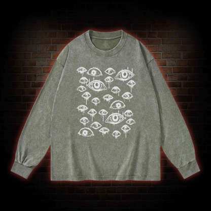Grunge Eyeball Weird Washed Long-Sleeve T-shirt