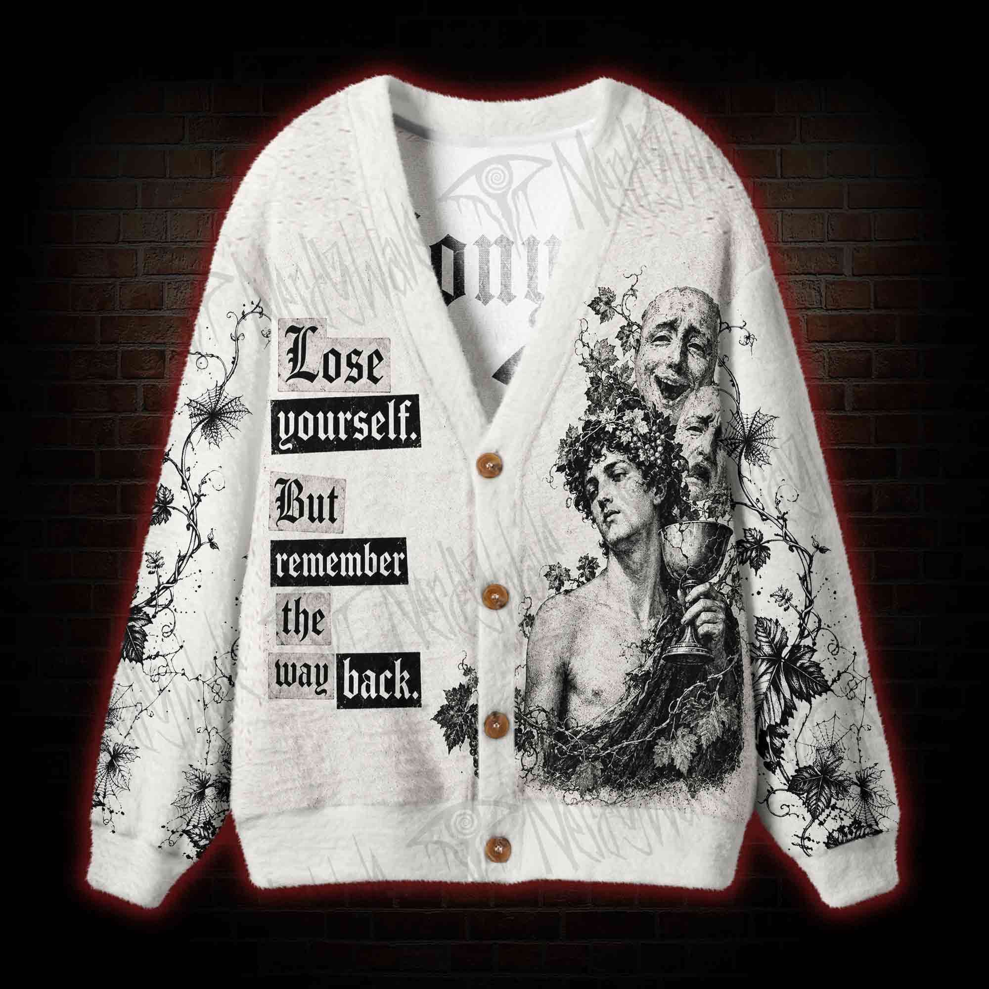 Dionysus Greek God Vine Print Cardigan Sweater