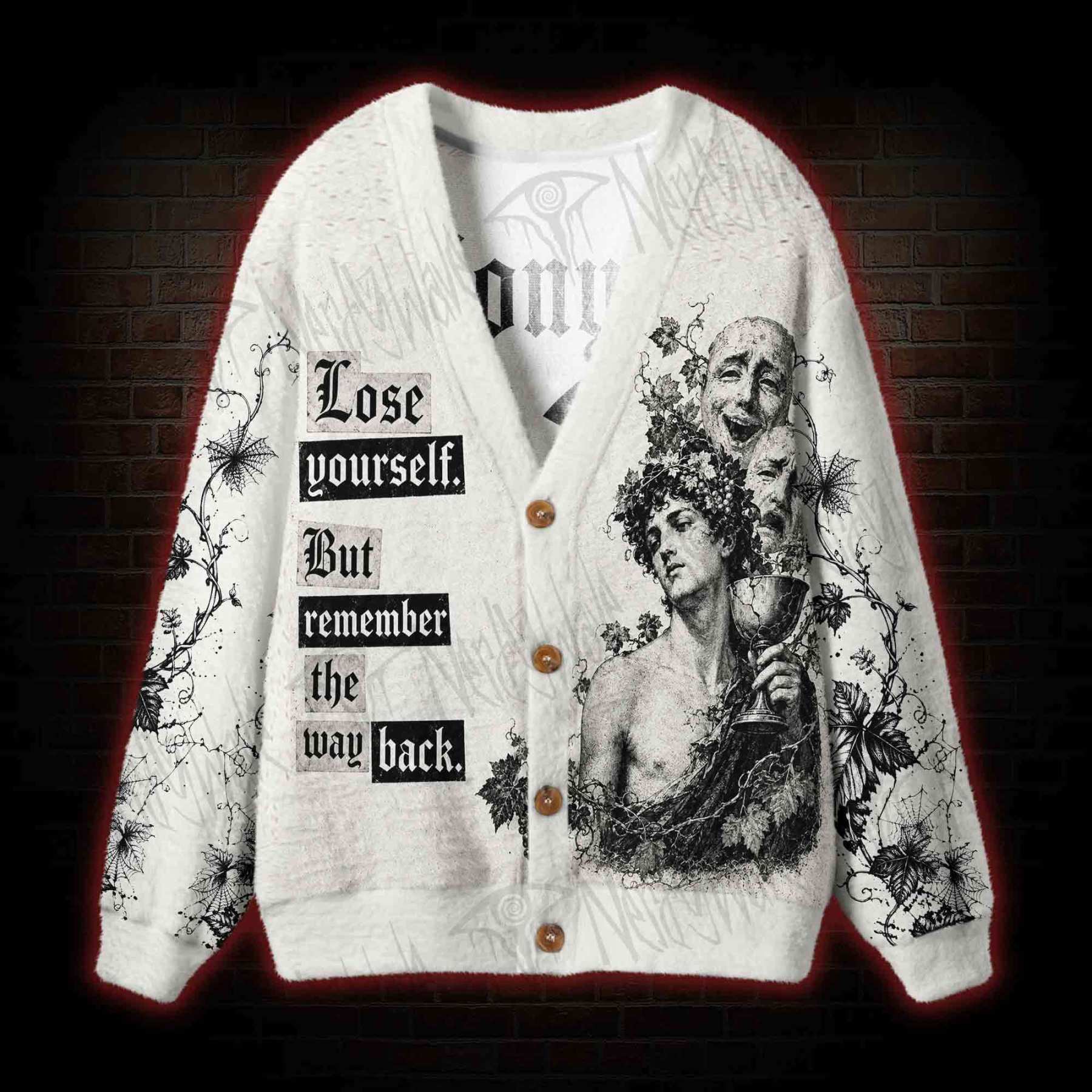 Dionysus Greek God Vine Print Cardigan Sweater