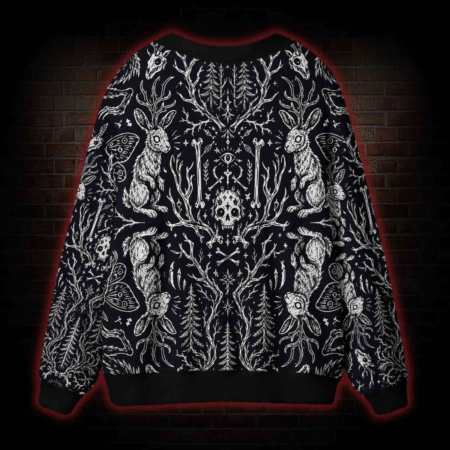 Dark Forest Hare Skull Occult Cardigan Sweater
