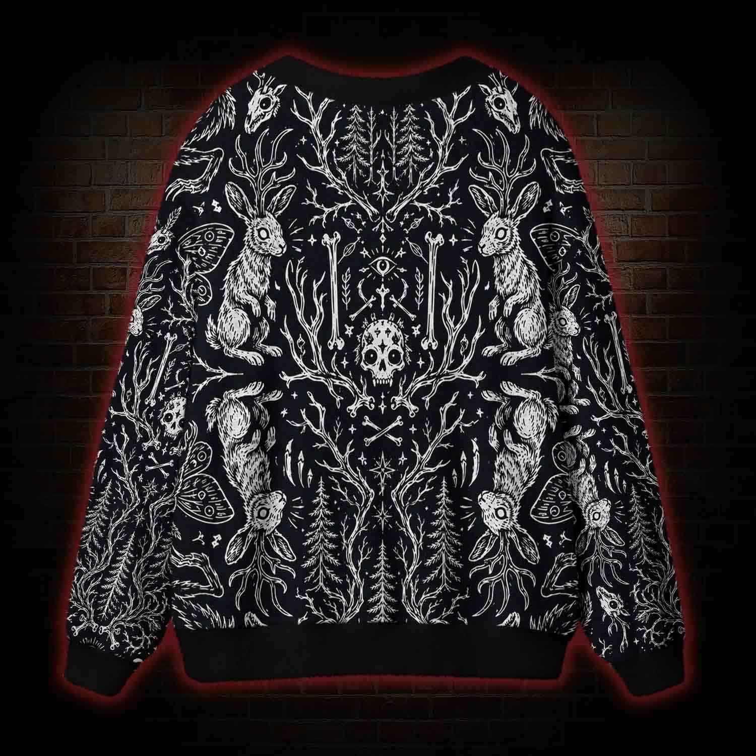 Dark Forest Hare Skull Occult Cardigan Sweater