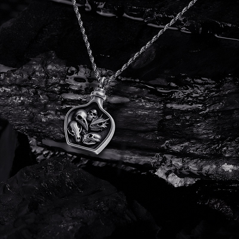 Gothic Skull Jar Pendant Necklace