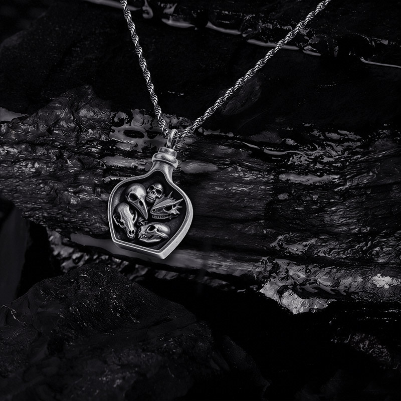 Gothic Skull Jar Pendant Necklace