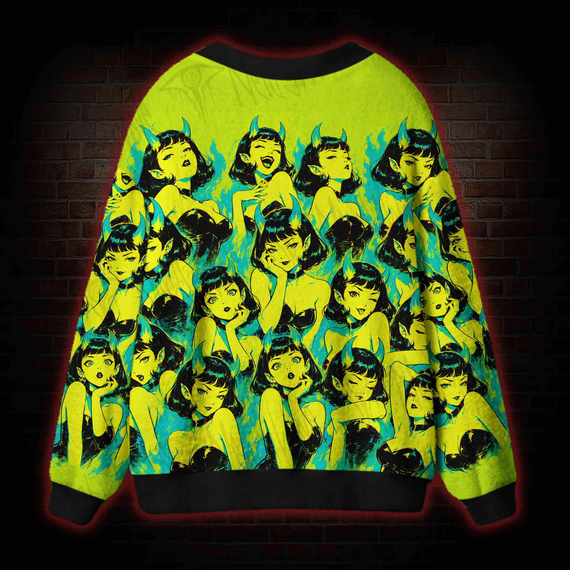 Neon Devil Pinup Cardigan Sweater