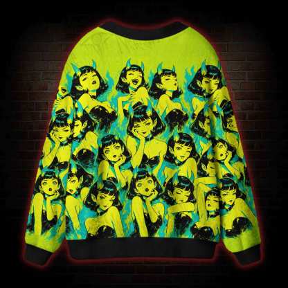 Neon Devil Pinup Cardigan Sweater