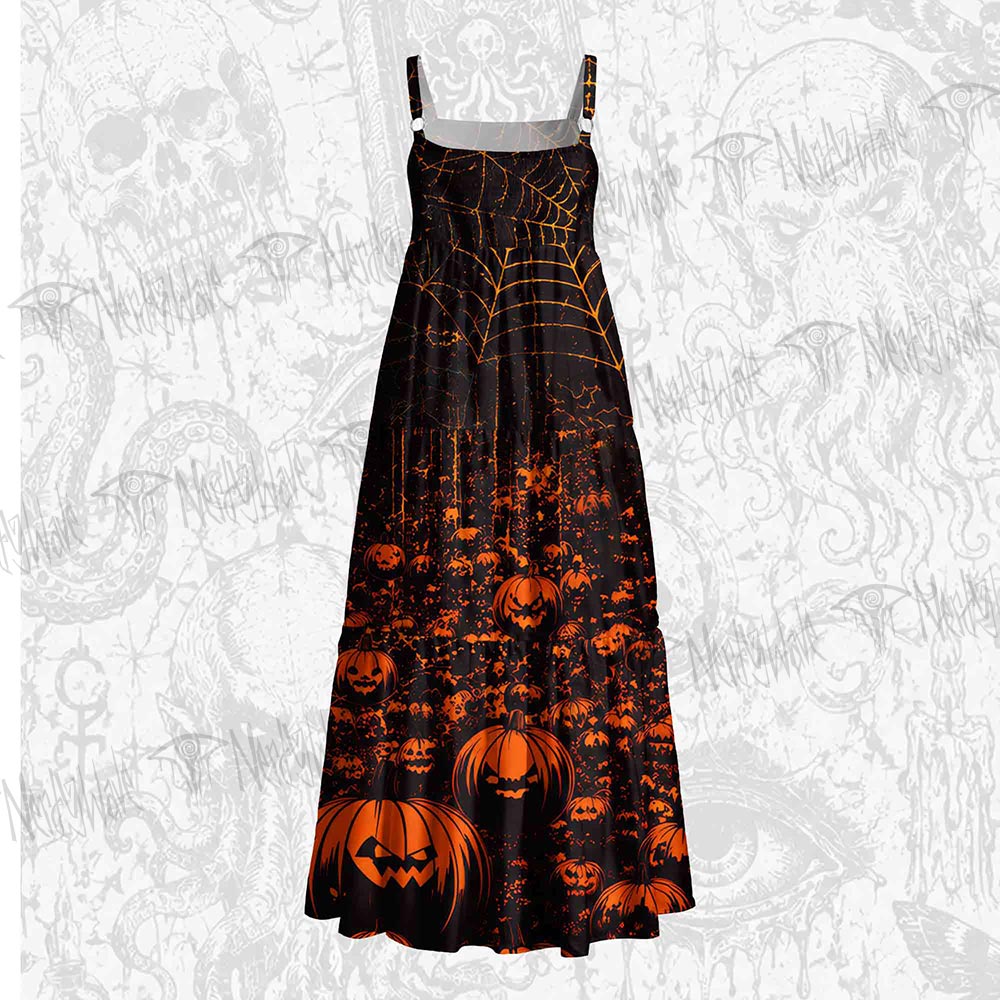 Halloween Pumpkin Wide Straps Maxi Dress