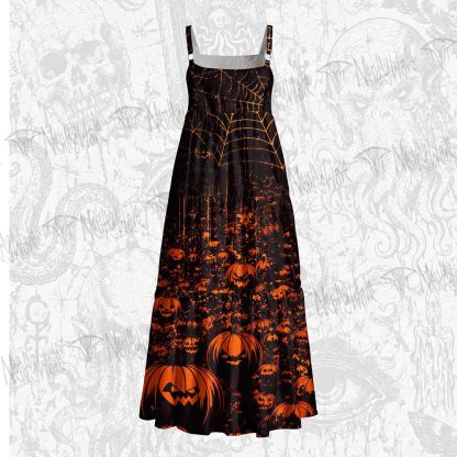 Halloween Pumpkin Wide Straps Maxi Dress