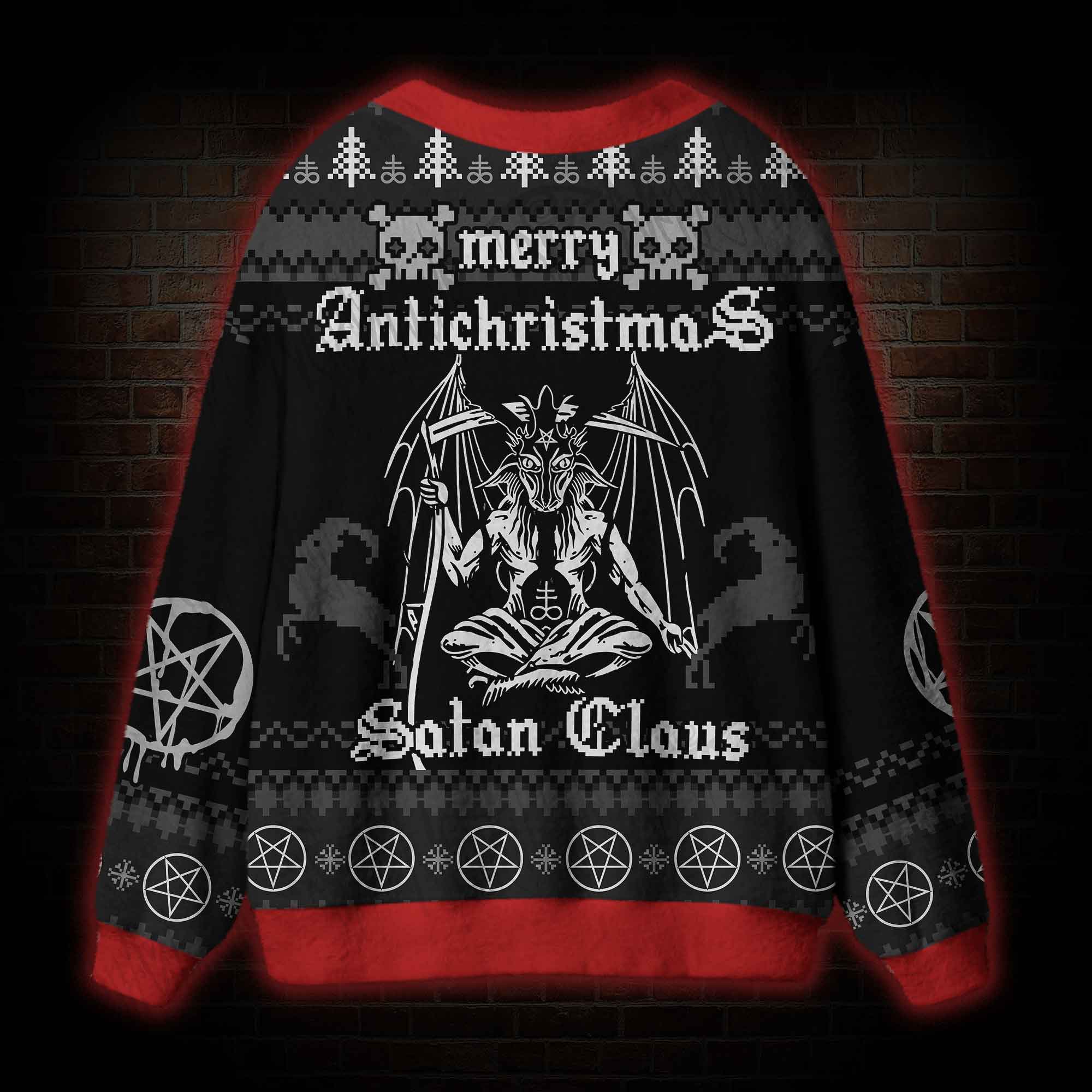 Merry Antichristmas Satan Claus Satanic Cardigan Sweater