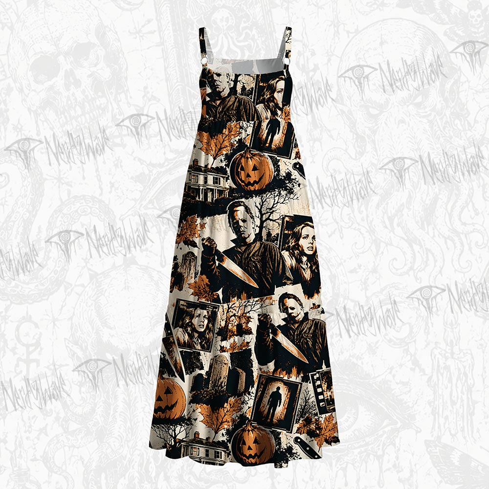 Retro Spooky Halloween Wide Straps Maxi Dress