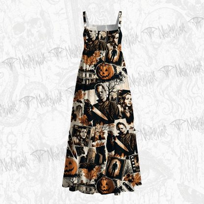 Retro Spooky Halloween Wide Straps Maxi Dress