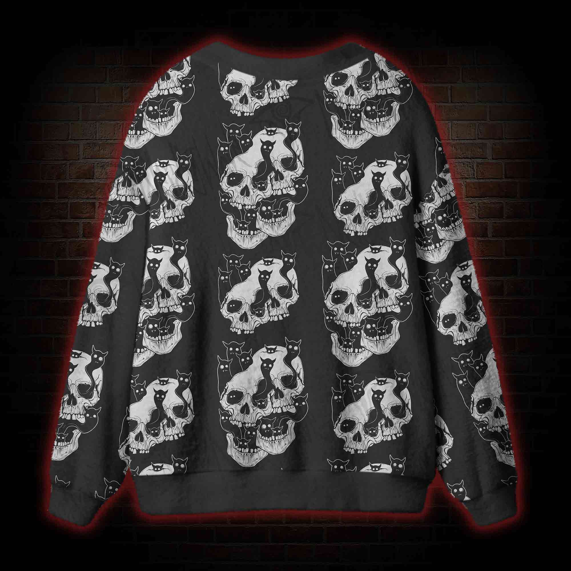 Cat Ghost Double Skull Cardigan Sweater