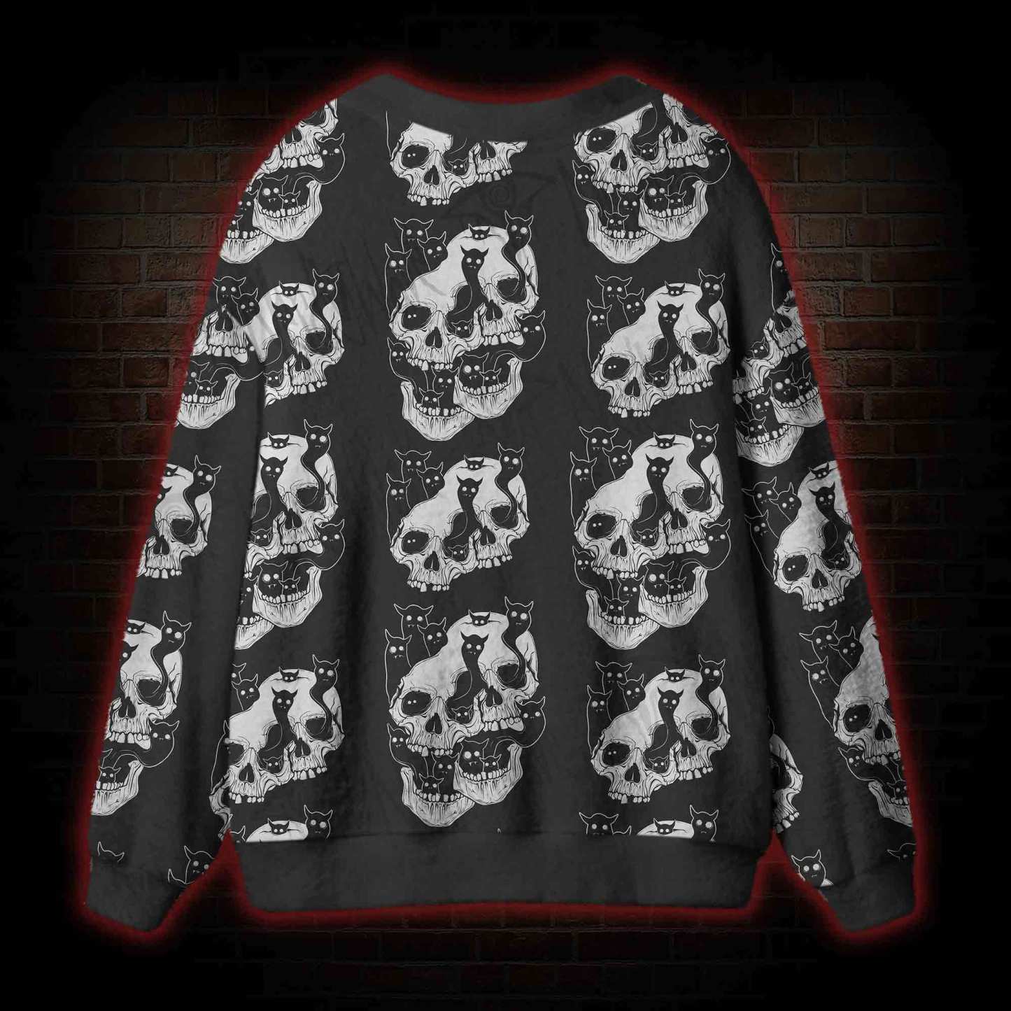 Cat Ghost Double Skull Cardigan Sweater
