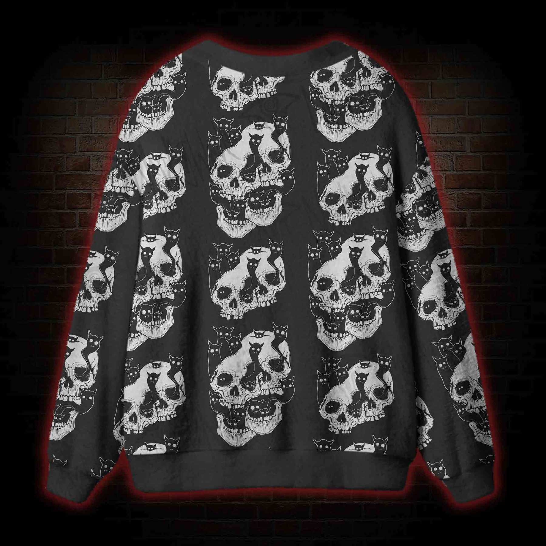Cat Ghost Double Skull Cardigan Sweater
