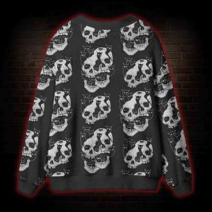 Cat Ghost Double Skull Cardigan Sweater