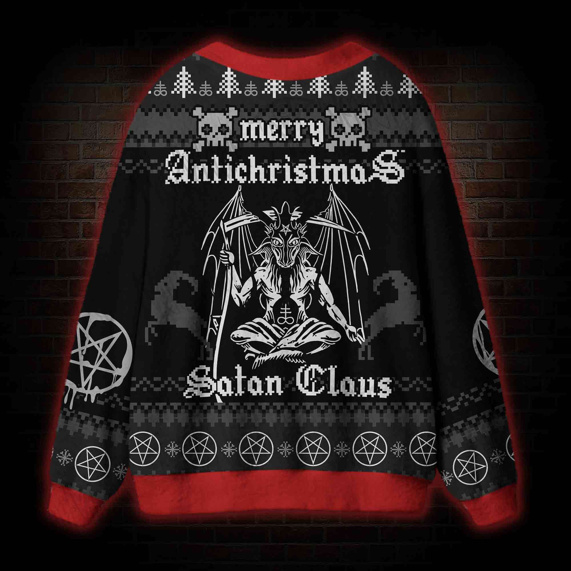 Merry Antichristmas Satan Claus Satanic Cardigan Sweater