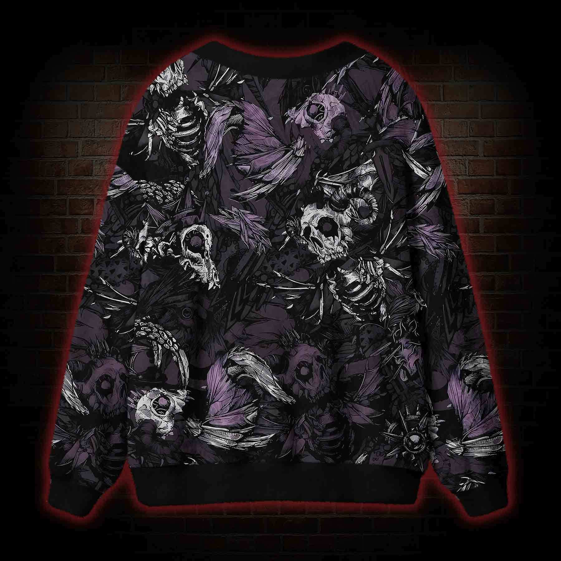 Skull and Dead Leaves Cardigan Sweater