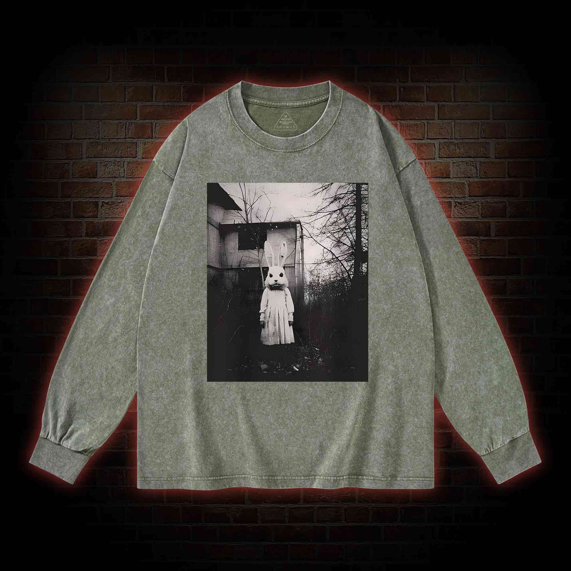 Scary Rabbit Doll Washed Long-Sleeve T-shirt