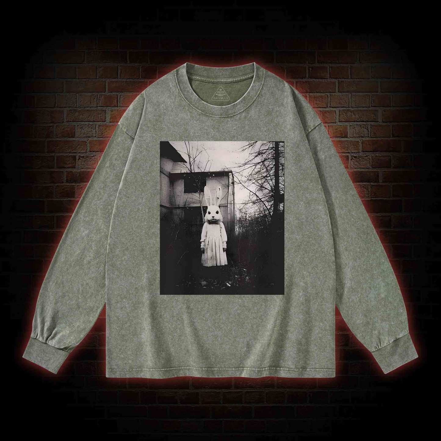 Scary Rabbit Doll Washed Long-Sleeve T-shirt